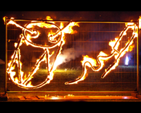 Drum and Rocket fire sculpture by Booom! fireworks